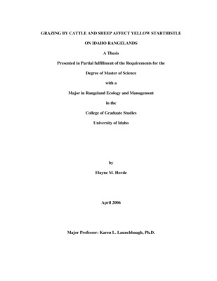 Thesis by Elayne Hovde concerning Livestock, Grazing, Invasive Plants and other subjects