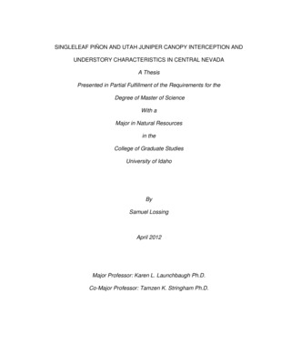 Thesis by Sam Lossing concerning Rangeland Management, Ecology and other subjects