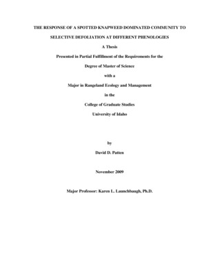 Thesis by Daniel Patten concerning Grazing, Livestock, Invasive Plants and other subjects
