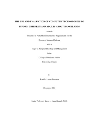 Thesis by Jennifer Peterson concerning Education, Teachers, Rangeland Management and other subjects