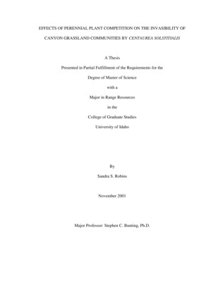 Thesis by Sandra Robins concerning Invasive Plants, Plant Communities, Ecology and other subjects