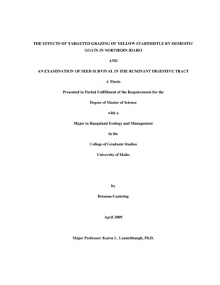 Thesis by Brianna Goehring concerning Livestock, Grazing, Invasive Plants and other subjects