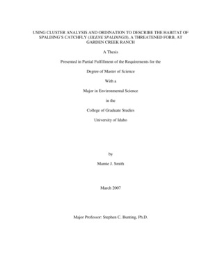 Thesis by Mamie Smith concerning Plant Communities, Ecology, Native Plants and other subjects