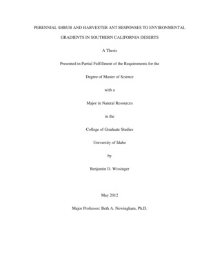 Thesis by Ben Wissinger concerning Ecology and other subjects