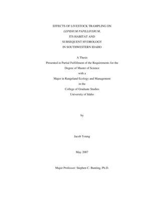 Thesis by Jacob Young concerning Native Plants, Grazing, Plant Communities and other subjects