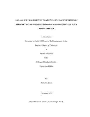 Dissertation by Rachel Frost concerning Grazing, Livestock and other subjects