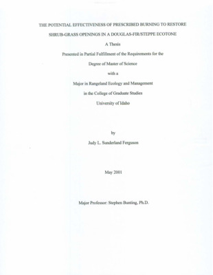 Thesis by Judy Ferguson concerning Plant Communities, Fire, Restoration and other subjects