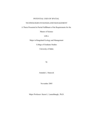 Thesis by Amanda Hancock concerning Rangeland Management, Remote Sensing and other subjects