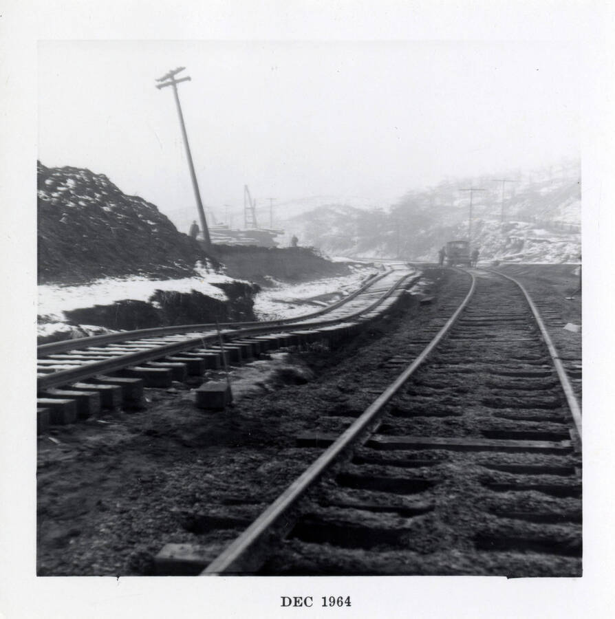 A photograph of the snowy train tracks of the Camas Prairie Railroad.