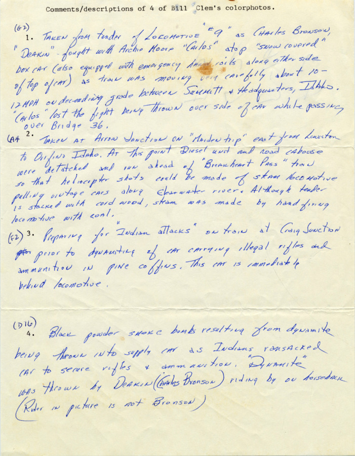 A document that contains comments/descriptions of 4 of Bill Clem's color photographs.