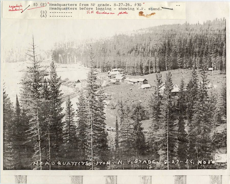 A paper copy of a photograph of Headquarters, ID in August of 1927.