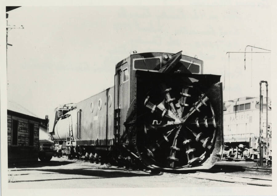 A stationary rotary snow plow in East Lewiston, on the Ready Tracks, about to plow snow. This rotary was equipped with 2 electric motors.