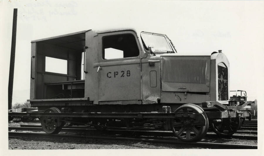 CP 28 motorcar mounted to railroad tracks (Todd Sullivan Collection noted on back).