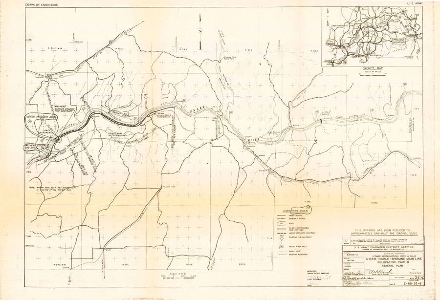 A map of the planned construction and relocation of the Hinkle-Spokane Main Line, created and funded by Union Pacific Railroad.