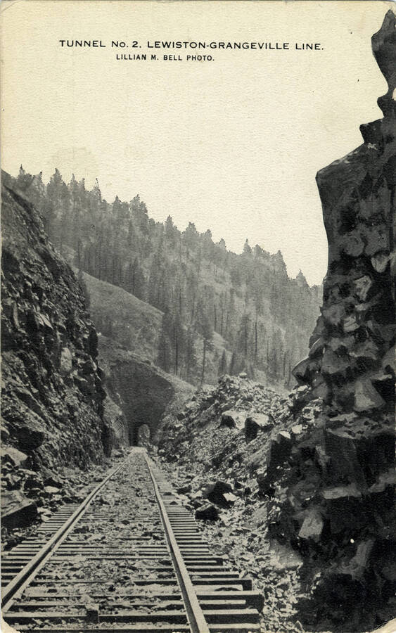 A postcard of Tunnel No. 2 on the Lewiston-Grangeville line of the Camas Prairie Railroad.