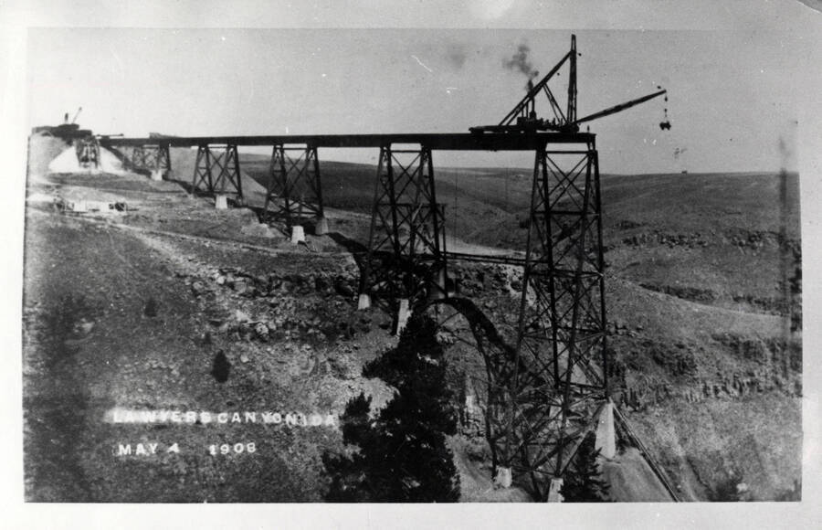 A photograph of the construction of the Lawyer's Canyon Bridge Construction.