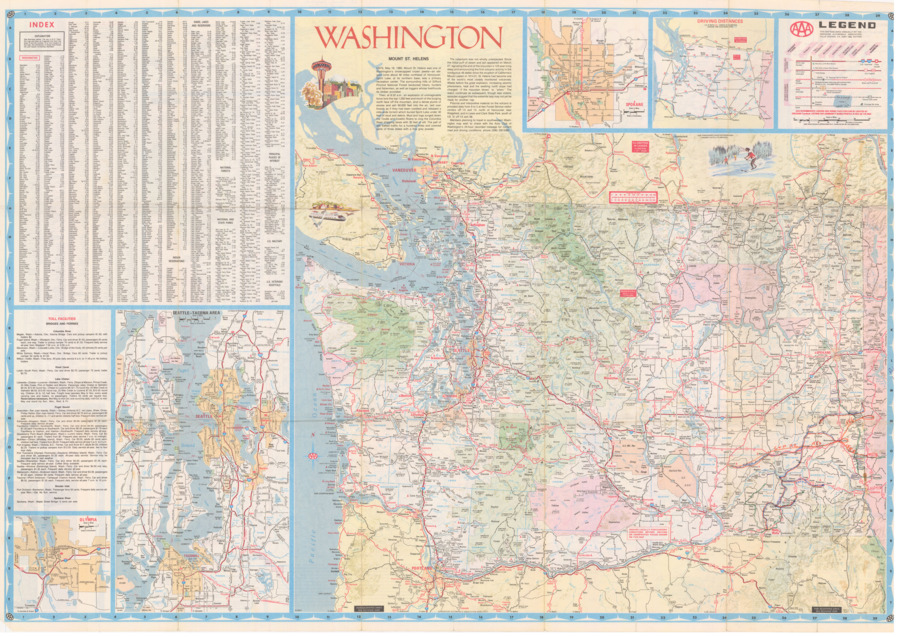 A double-sided AAA map of Washington and Oregon.