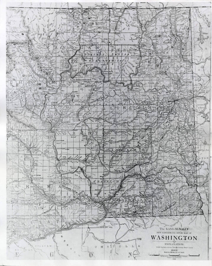 An enlargement of the lower southeast quadrant of a Rand McNally map of Washington.