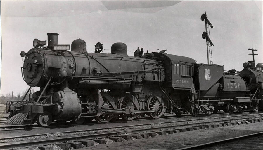 A photograph of the Union Pacific Train Engine 1759 (which worked out of Lewiston, Idaho) leased to the Camas Prairie Railroad Co.