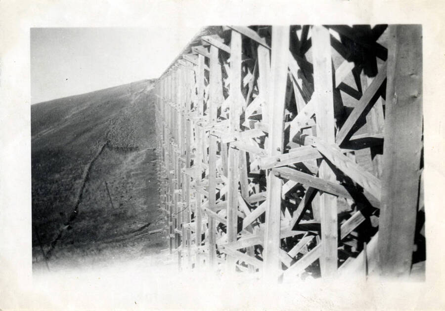 A photograph of Bridge 40, located near Ferdinand, Idaho. The scaffolding is the focal point captured in the photograph.