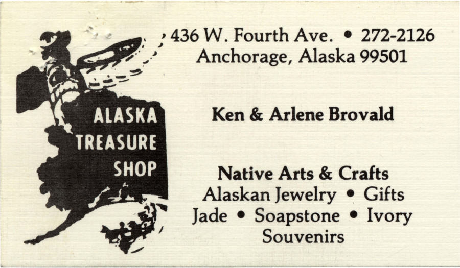 A business card for Ken and Arlene Brovald. Hal Riegger corresponded with Ken Brovald while working on his book.
