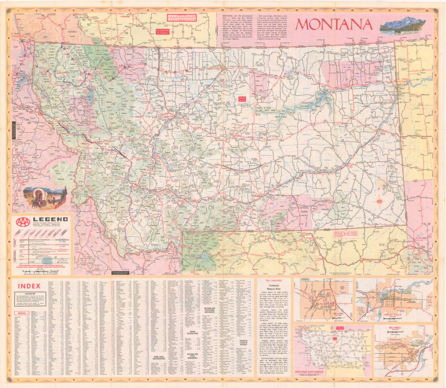 A double-sided AAA map of Idaho and Montana.