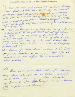 A document that contains comments/descriptions of 4 of Bill Clem's color photographs.