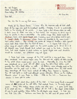 Todd Sullivan says Hal Riegger can call him by his first name and explains his photo collection in further detail. Discusses different locomotive types and what pictures he has of them and offers for Reigger to look through them as well as talks about an agreement for their use.