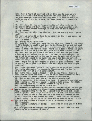Transcript from Hal Riegger's interview with retired railman Earl Cash.