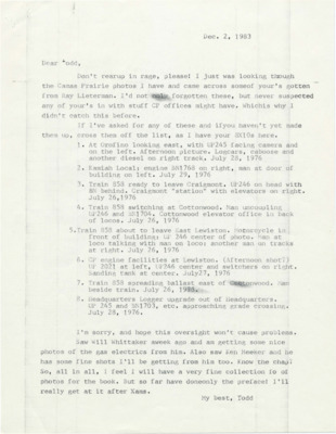 Hal Riegger apologizes for a mistake he made in the list of photos he is looking for. Provides a list and descriptions of the photos that he already has.