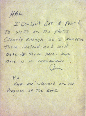 Correspondence between Hal Riegger and Jim Morefield, including a description of Jim Morefield's photographs.