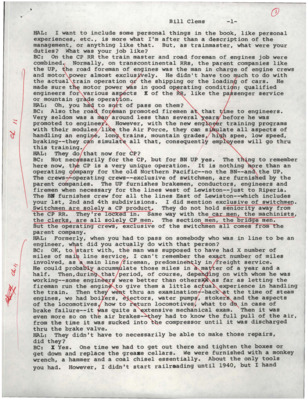 Transcript from Hal Riegger's interview with retired trainmaster Bill Clem.