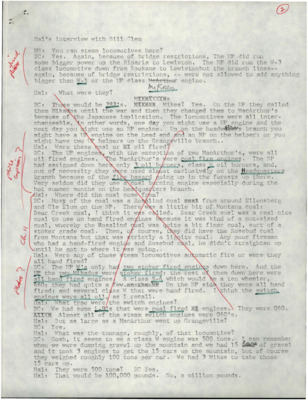 Transcript from Hal Riegger's interview with retired trainmaster Bill Clem.