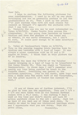 Correspondence between Hal Riegger and an unknown photographer providing descriptions of several photographs, attempting to gauge Reigger's interest in the photos. There is a long P.S. that suggests that the two individuals have previously corresponded, and have an established relationship, and could likely be the photographer Al Butler.