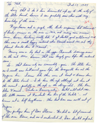 Correspondence between Ivan Ergish and Hal Riegger regarding information about the Cragin Mountain Railroad Line, specifically regarding the branch leading into Stites, Idaho.