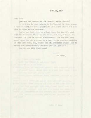 Hal Riegger checks on the progress that Todd Sullivan has made on the Camas Prairie photos and then delivers news that the Grangeville line is up for abandonment.