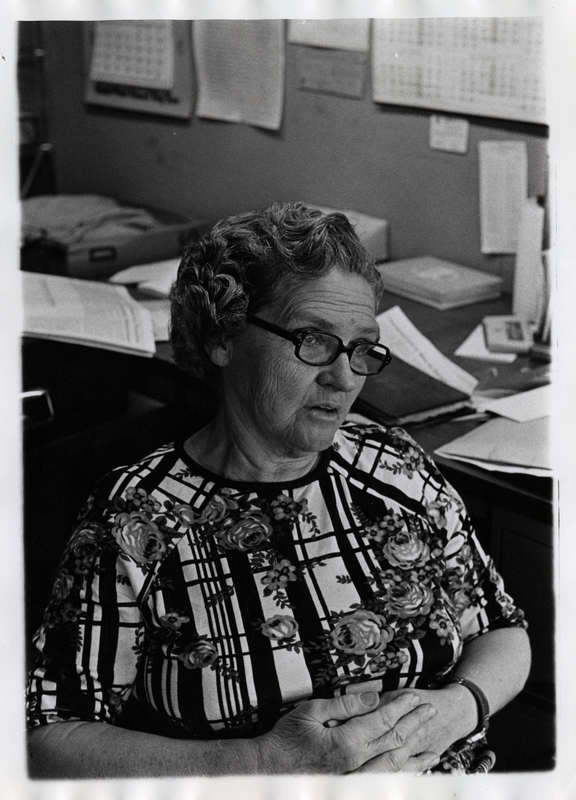 Photograph of Doris Burns Carlson sitting, looking away from the camera.