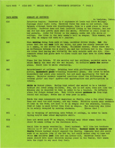 Detailed summary index of the interview with Hollis Egland.