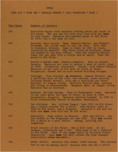 Detailed summary index of the interview with Mabelle Morris.