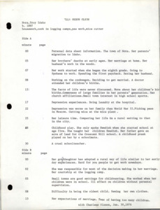 Detailed summary index of the interview with Ella Lillian Olson.