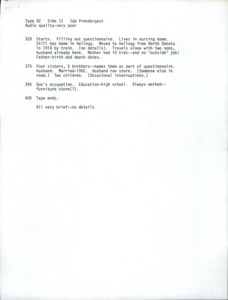 Ida Prendergast Oral History Interview Index Summary