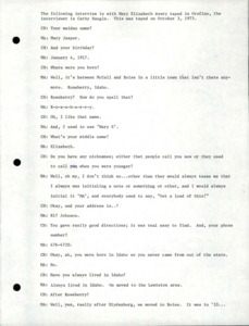Transcript of interview with Mary Elizabeth Avery.