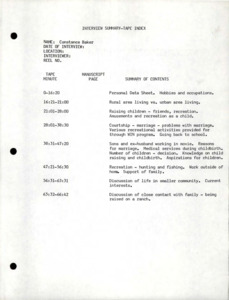 Index and transcript of the interview with Constance Beal Baker.