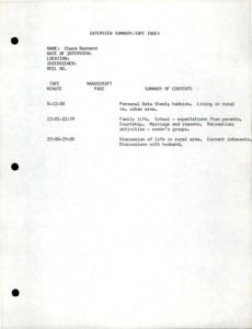 Index and transcript of the interview with Charm Barnard.