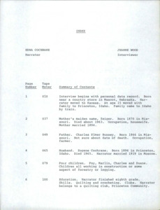 Summary index and transcript of the interview with Edna Cochrane.