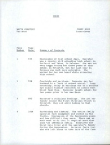 Detailed summary index and transcript of the interview with Wayve Comstock.