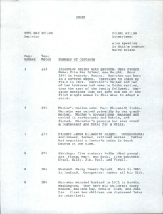 Detailed summary index and transcript of interview with Etta Mae Egland.