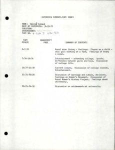 Index and transcript of interview with Hollis Egland.