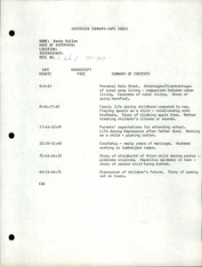 Detailed summary index and transcript of the interview with Rebecca Kellom.