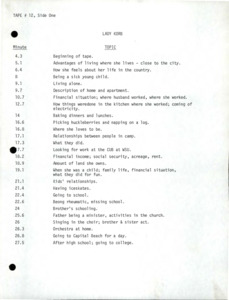 Index and transcript of the interview with Lady Korb.